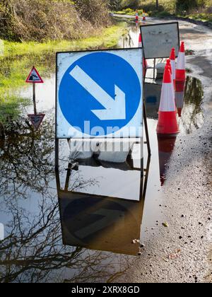 Le buche sono un argomento caldo nel Regno Unito in questo momento. Anni di negligenza, a causa delle carenze di finanziamenti nell'amministrazione locale, hanno lasciato molte delle nostre strade in uno stato pericoloso. E la situazione è stata ulteriormente aggravata da un clima sempre più irregolare, a causa del cambiamento climatico. Qui vediamo alcuni brutti esempi, nel mio villaggio di casa, Radley, nell'Oxfordshire. Questi chasms sono autouccidenti; il mio veicolo ha dovuto essere riparato due volte - a spese considerevoli - a causa della deformazione del tracciamento, delle sospensioni e dei mozzi in lega danneggiati. Assicurazione. Non va bene! Nota il segnale di avvertimento divertente - e falso -. Qualcuno, nonostante tutto, ha un se Foto Stock