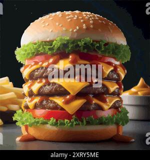 L'iconico hamburger a due piani con salsa speciale. Illustrazione Vettoriale