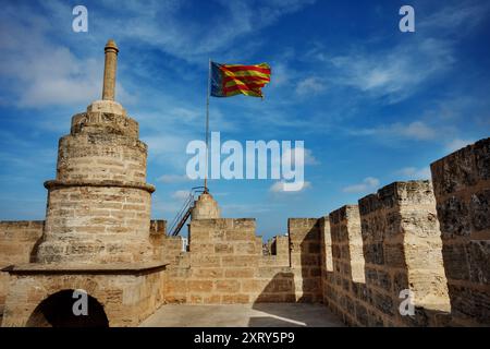 Punto di osservazione della famosa Torres de Serrans a Valencia, Spagna Foto Stock