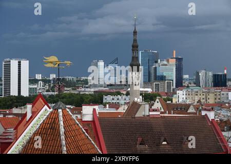 Tallinn, Estonia - 24 luglio 2024: Edifici medievali e moderni a Tallinn, Estonia. Foto Stock