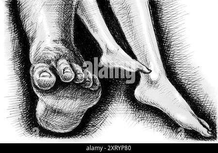 collezione piedi sinistro, illustrazione della linea grafica dell'inchiostro Foto Stock
