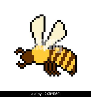 Api pixel art. Insetto honeybee 8 bit. Illustrazione Vettoriale