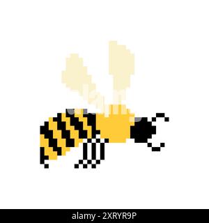 Api pixel art. Insetto honeybee 8 bit. Illustrazione Vettoriale