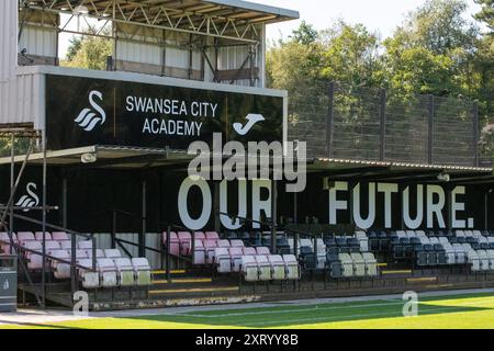 Landore, Swansea, Galles. 12 agosto 2024. Lo stand Our Future presso lo Swansea City Academy JOMA High Performance Centre di Landore, Swansea, Galles, Regno Unito, il 12 agosto 2024. Crediti: Duncan Thomas/Majestic Media. Foto Stock