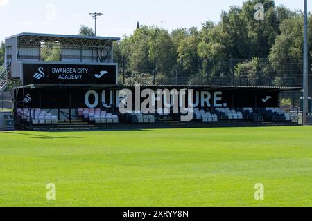 Landore, Swansea, Galles. 12 agosto 2024. Lo stand Our Future presso lo Swansea City Academy JOMA High Performance Centre di Landore, Swansea, Galles, Regno Unito, il 12 agosto 2024. Crediti: Duncan Thomas/Majestic Media. Foto Stock