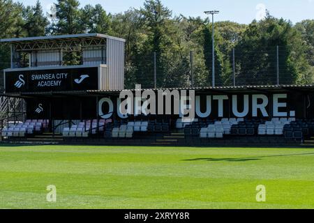 Landore, Swansea, Galles. 12 agosto 2024. Lo stand Our Future presso lo Swansea City Academy JOMA High Performance Centre di Landore, Swansea, Galles, Regno Unito, il 12 agosto 2024. Crediti: Duncan Thomas/Majestic Media. Foto Stock