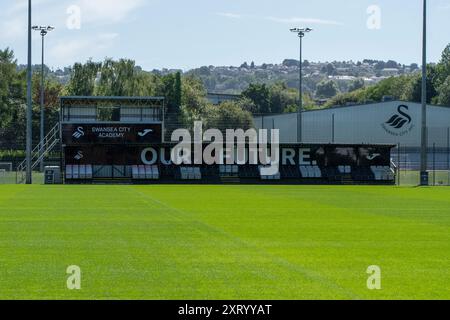 Landore, Swansea, Galles. 12 agosto 2024. Lo stand Our Future presso lo Swansea City Academy JOMA High Performance Centre di Landore, Swansea, Galles, Regno Unito, il 12 agosto 2024. Crediti: Duncan Thomas/Majestic Media. Foto Stock