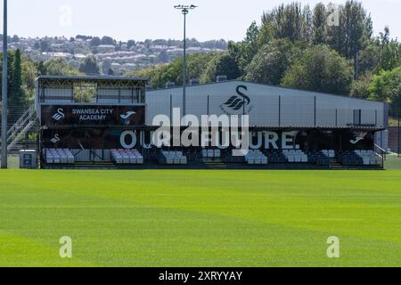 Landore, Swansea, Galles. 12 agosto 2024. Lo stand Our Future presso lo Swansea City Academy JOMA High Performance Centre di Landore, Swansea, Galles, Regno Unito, il 12 agosto 2024. Crediti: Duncan Thomas/Majestic Media. Foto Stock