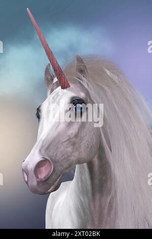 La Unicorn è una mitica creatura che ha un corpo di cavallo con la fronte il clacson e selvaggi zoccoli. Foto Stock