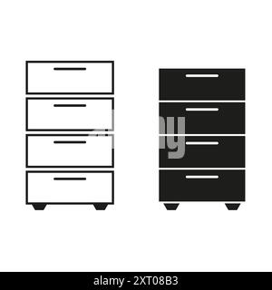 Icone dei cassetti. Bianco e nero. Mobilia dalle forme semplici. Grafica vettoriale. Illustrazione Vettoriale