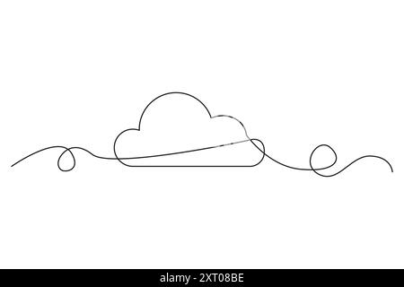 Semplice icona cloud. Disegno a linea singola. Vettore meteo minimalista. Bianco e nero. Illustrazione Vettoriale