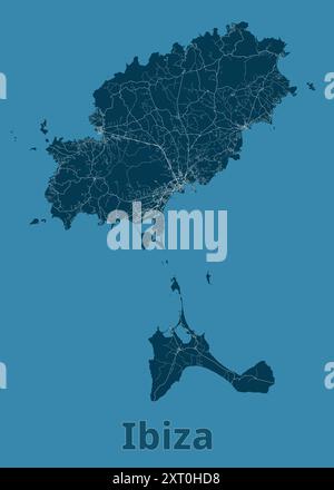 Isola di Ibiza, Spagna manifesto artistico della mappa Illustrazione Vettoriale