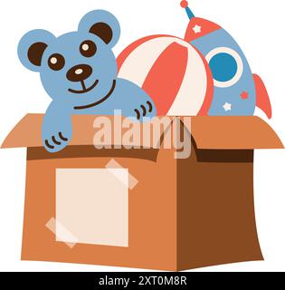 donazione di giocattoli di beneficenza per bambini Illustrazione Vettoriale