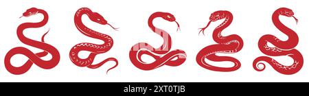 Serie di anni zodiacali serpenti rossi. Personaggio cinese con illustrazione serpente per Capodanno Illustrazione Vettoriale