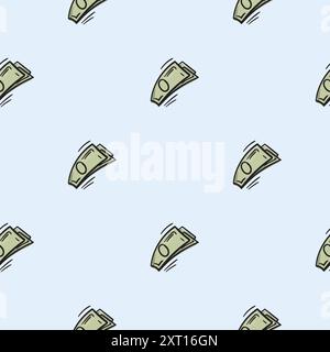 Modello senza cuciture per avvolgere la carta con icone di carta. Illustrazione relativa al business, alla finanza, alla ricchezza Illustrazione Vettoriale