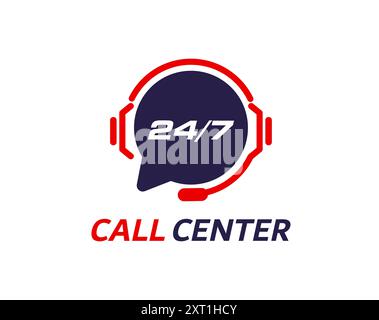 Call center, simbolo del servizio di assistenza clienti. Icona vettoriale isolata di una bolla di voce scura con auricolare, che simboleggia la comunicazione con la linea diretta nocciola, l'assistenza di un assistente e l'interazione dal vivo con i clienti Illustrazione Vettoriale