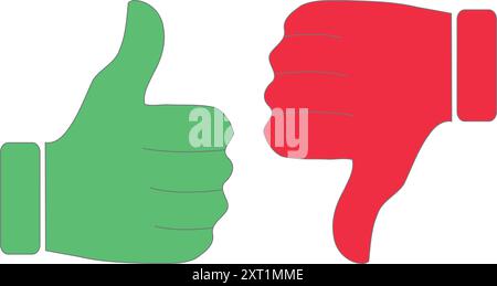Mano verde e dito sollevato, mano rossa e dito abbassato Illustrazione Vettoriale