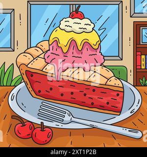 Gelato alla torta con Cartoon i color maiale Illustrazione Vettoriale