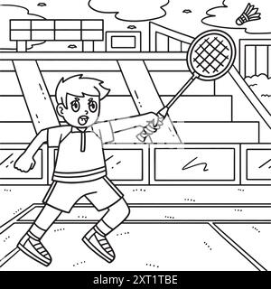 Il giocatore di badminton ha colpito Shuttlecock Coloring Page Illustrazione Vettoriale