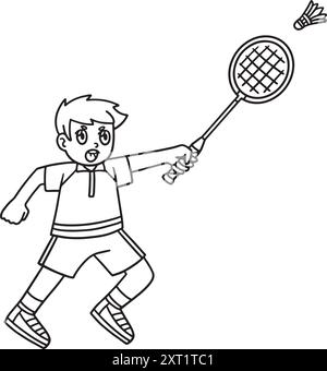 Il giocatore di badminton ha colpito Shuttlecock Isolated Coloring Illustrazione Vettoriale