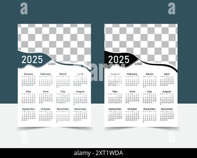 Progettazione del calendario a parete di 2025 anni con modello di calendario stampabile mensile per l'evento per l'agenzia aziendale Illustrazione Vettoriale