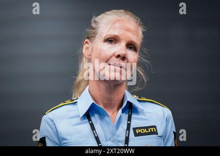 Oslo 20240813. Il procuratore del distretto di polizia di Oslo Henriette Taxt Rostadli informa dell'indagine in corso sul caso di violenza contro Marius Borg Hoiby a Oslo martedì. Marius Borg Hoiby, figlio della principessa ereditaria norvegese mette-Marit, e' stato accusato di danni fisici dopo un violento incidente a Frogner, a Oslo, lo scorso fine settimana. Foto: Haakon Mosvold Larsen / NTB Foto Stock