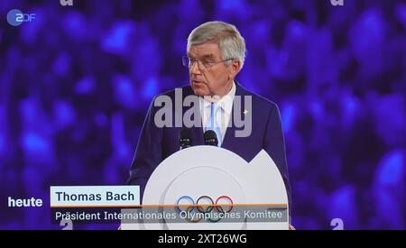 Thomas Bach Präsident Internationales Olympisches Komitee - hier bei der Abschlussfeier am 12.08.2024 - kein Standfoto *** Thomas Bach Presidente Comitato Olimpico Internazionale qui alla cerimonia di chiusura il 12 08 2024 nessuna foto Foto Stock