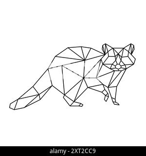 Un'illustrazione in linea poligonale di un furetto, che mostra forme geometriche in linee nere. Illustrazione Vettoriale
