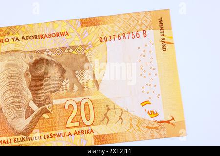 La banca nazionale sudafricana emette banconote denominate in 20 rand vista posteriore Foto Stock