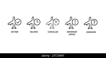 Icone del concetto di stato del volo. Concetto monolina Illustrazione Vettoriale