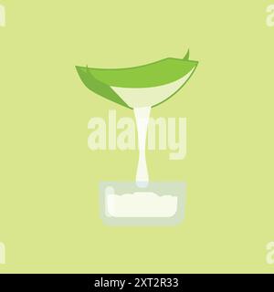 Aloe vera vegetale medicinale e gambo succulento tagliato. Pianta disegnata a mano in stile piatto. Illustrazione vettoriale isolata. Illustrazione Vettoriale