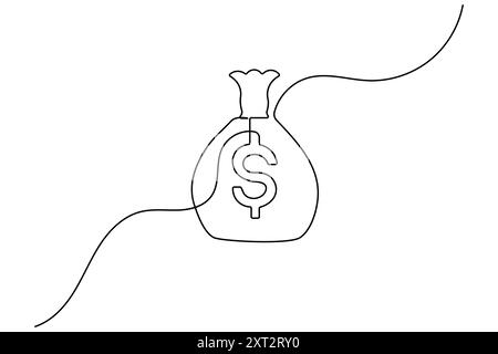 Icona del dollaro disegno continuo su una linea dell'icona vettoriale del simbolo del dollaro con contorno isolato Illustrazione Vettoriale