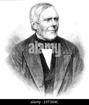 Il defunto signor Charles Green, l'Aeronaut, 1870 anni. Incisione da una fotografia di Mayall. "Questa persona ingegnosa, che... ha contribuito in gran parte all'illuminazione e al divertimento del pubblico tramite la navigazione aerea, merita di essere notata al di là di quella di un semplice necrologio... nel 1821... ha fatto la sua prima ascensione in un pallone gonfiato di gas di carbone, che ha sostituito con l'idrogeno...tra [allora e] 1850, Green ha fatto 142 salite da Londra...nel 1835 Green è salito dai Vauxhall Gardens, e è rimasto sveglio durante la notte...questa salita si è dimostrata così attraente che, l'anno successivo, Green ha costruito... Foto Stock