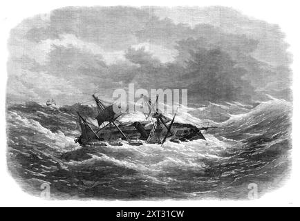 Il Crocodile Indian Troop-ship in una tempesta, 1870. Incisione di uno schizzo del comandante N. G. Arguimbau, R.N., di H.M.S. Crocodile '...in un mare pesante, nel Golfo di Biscaglia, durante la grande tempesta di tre giorni dello scorso gennaio. Il coccodrillo, sotto il comando del capitano J. W. Watson, lasciò Portsmouth la mattina del 6, avendo a bordo delle bozze di vari reggimenti che servivano in India, composti da 57 ufficiali, 14 donne, 1012 uomini, 212 donne e bambini - in tutto, 1578 anime, compresi gli ufficiali e l'equipaggio della nave. All'inizio il tempo sembrava minaccioso, con una fresca brezza Foto Stock