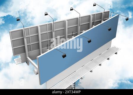 Poster per affissioni all'aperto su un cielo nuvoloso blu, rendering 3D. Foto Stock