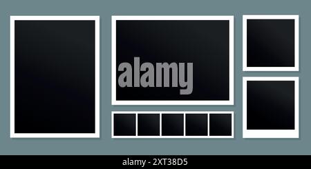 Cornici fotografiche retrò impostate in forme diverse. Cartoline fotografiche istantanee vuote. Illustrazione vettoriale Illustrazione Vettoriale
