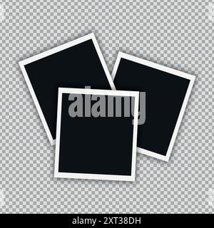 Pila di cartoline fotografiche retrò. Modello cornice fotografica vuoto su sfondo trasparente. Illustrazione vettoriale Illustrazione Vettoriale