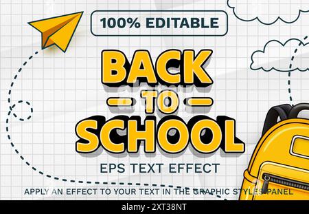 Ritorno a scuola, effetto testo modificabile. Vettore Illustrazione Vettoriale