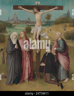 Calvario con donatore, 1480-1485. Si trova nella Collezione del Mus&#xe9;es royaux des Beaux-Arts de Belgique, Bruxelles. Foto Stock