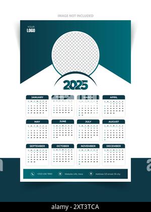 Modello di progettazione del calendario 2025 con sfondo bellissimo Illustrazione Vettoriale
