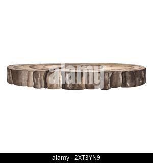 Taglio in legno, accogliente, elemento di design natalizio. L'illustrazione è disegnata a mano in acquerello. Foto Stock
