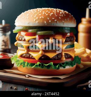 L'iconico hamburger a due piani con salsa speciale. Illustrazione Vettoriale