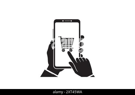 Icona silhouette eCommerce. Servizio di consegna online. Telefono cellulare Illustrazione Vettoriale