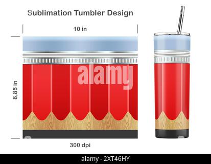 Design a sublimazione della matita per insegnante per bicchiere magro da 20 once. Ritorno al concetto di scuola. Illustrazione della sublimazione. Senza cuciture da bordo a bordo. Foto Stock