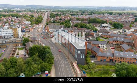 Aerial, Tameside, centro città di Droylsden Foto Stock