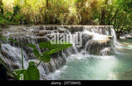 Cascata di Kuang si nella riserva naturale del Parco Tat Kuang si in Laos Foto Stock