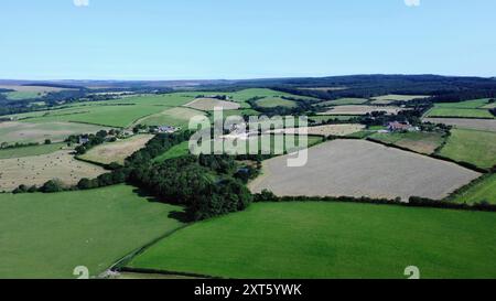 Fotografia aerea di Harwood Dale, vicino a Scarborough, North Yorkshire, Inghilterra, Regno Unito Foto Stock