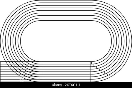 Stampa traccia in esecuzione. Vista dall'alto dello stadio sportivo. Autodromo per gare di sprint, maratona o altre competizioni atletiche isolato su sfondo bianco. Illustrazione grafica vettoriale. Illustrazione Vettoriale