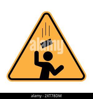 Icona del segnale di avvertimento. Allarme caduta oggetti. Sfondo triangolo giallo. Vettore di pericolo di sicurezza. Illustrazione Vettoriale