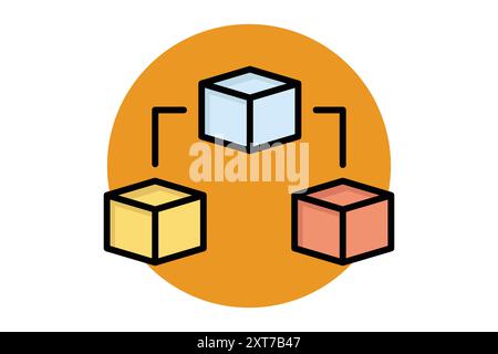 Icona del contorno colorato della blockchain. icona relativa al digitale. illustrazione vettoriale degli elementi di analisi dei dati Illustrazione Vettoriale